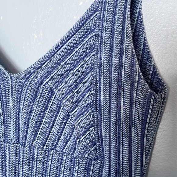 Ronny Kobo Miria Blue Combo Knit Cotton Linen Sleeveless Ruffle Hem Dress - Picture 7 of 10